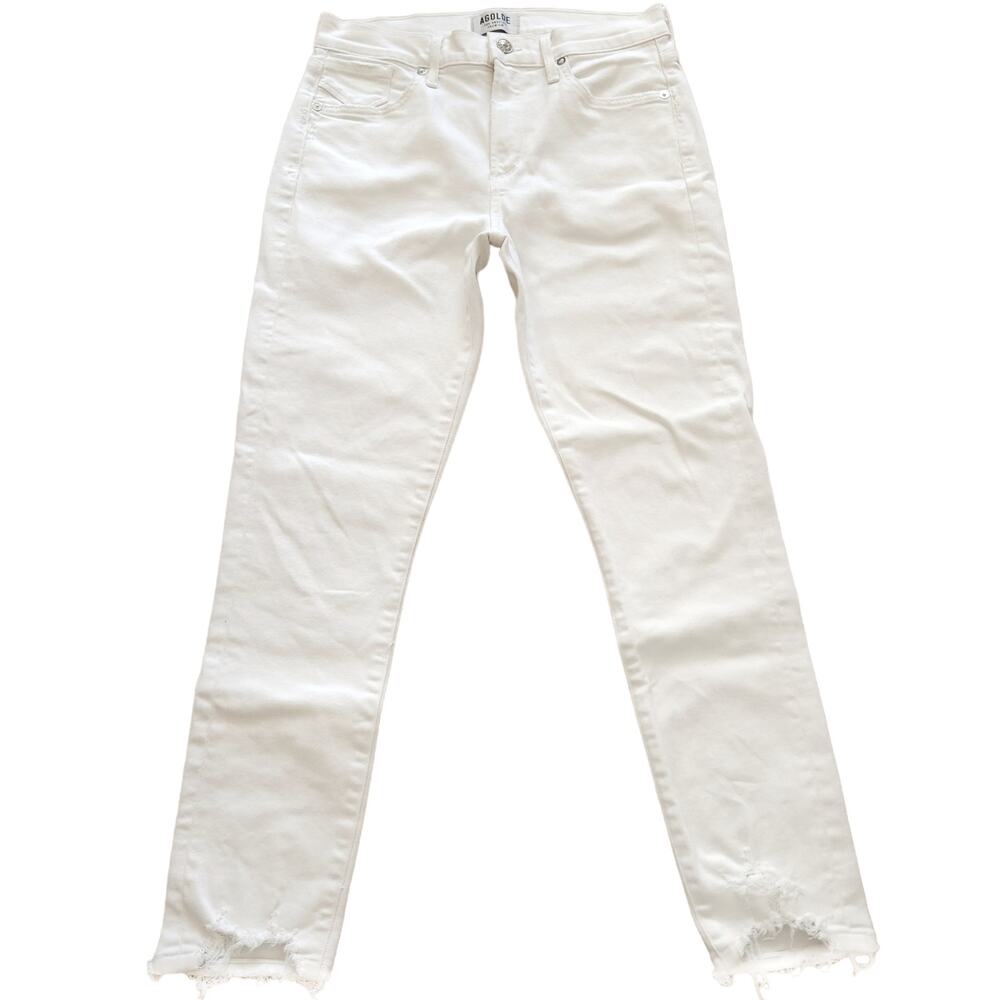 AGOLDE Sophie high rise waist cropped raw hem white skinny jeans in Aero Size 27